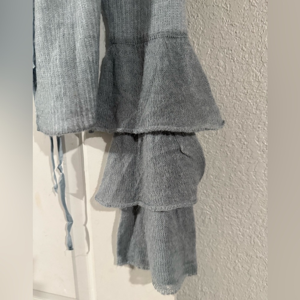 Zara Gray Ruffled Cardigan - Picture 3 of 4